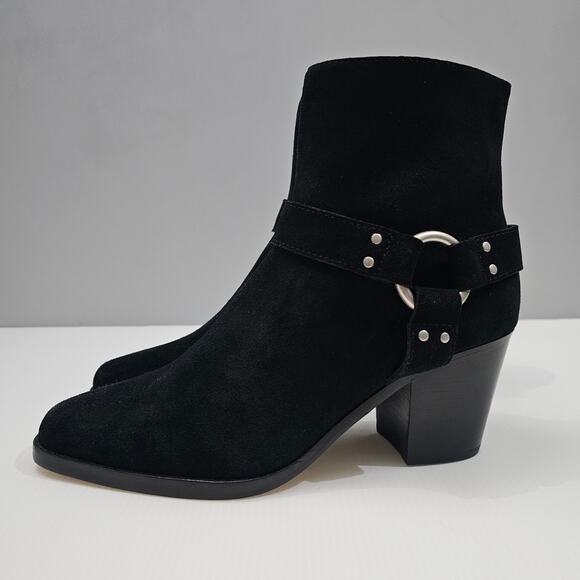 NEW Paige Edie Ankle Bootie Womens 8.5 Black Suede Harness Western Block Heel - Picture 1 of 15